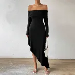 Elegant Womens Dress European and American Style Off Shoulder Mid Length Spring Summer Perfect f