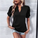 Womens Loose Fit Short Sleeve T Shirt Solid Color Comfortable Fabric Casual Style Wholesale Avai