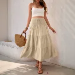 Casual Maxi Skirt Solid Color Elastic Waist Versatile Design Perfect for Vacation or Everyday We