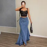 Slim Fit Long Denim Mermaid Skirt High Waist Butt Lifting Elegant Design Perfect for Casual and