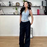 Vintage Plaid Halter Top and Loose Fit Trousers Set Sweet Style Casual Summer Wear Available in