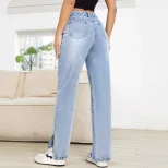 High Waisted Straight Leg Jeans Slim Fit Casual Style Comfortable Denim Womens Fashion Ready to