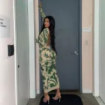 Floral Print Long Sleeve Dress Sexy Backless Design Spring and Autumn Fashion Ready to Ship low