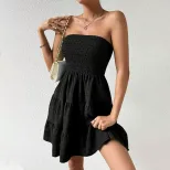 Off Shoulder Textured Midi Dress Solid Color Versatile Design Summer Style Wholesale Available