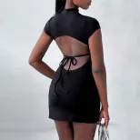 Sexy High Neck Short Sleeve Dress High Waist Backless Bodycon Style Perfect for Parties and Nigh