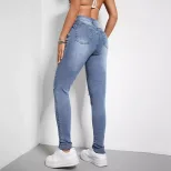 Skinny Fit Ripped Denim Jeans Stretch Fabric Casual Style Womens Fashion Wholesale Available