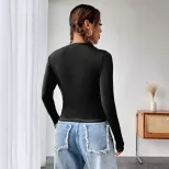 Fashionable Womens Long Sleeve T Shirt Round Neck Printed Design Casual Style Ready to Ship Low