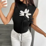 Knitted Floral Embellished Dress Slim Fit 3D Flower Design Elegant Style Perfect for Parties or