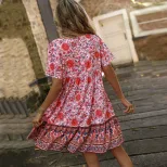 Bohemian Floral Print Maxi Dress V Neck Loose Fit Plus Size Casual Vacation Wear Wholesale Avail