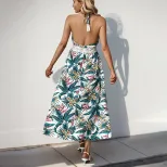 Tropical Print Maxi Dress for Women Sleeveless Beach Vacation Style Lightweight Fabric Available in White Wholesale