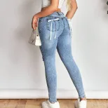 High Elasticity Skinny Jeans for Women Versatile Ripped Design Casual Wear Wholesale Available