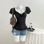 Summer Womens T Shirt Sweet Style Puff Sleeves Bow Tie Design Casual Wear Ready to Ship OEM ODM