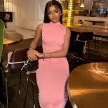 Sleeveless Bodycon Dress Solid Color Round Neck Waist Defining Casual Style Perfect for Parties