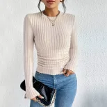 Basic Round Neck Long Sleeve T Shirt Minimalist Style Versatile for Spring Summer Perfect for Co