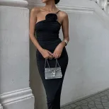 One Shoulder Floral Pleated Bodycon Dress Sexy Elegant Waist Defined Perfect for Parties and Eve