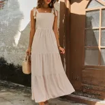 Summer Casual Maxi Dress Solid Color Backless Sleeveless Versatile Style Perfect for Beach or Ou