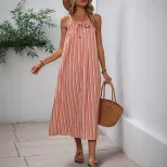 Elegant Striped Maxi Dress Sweet and Chic Design Adjustable Spaghetti Straps Loose Fit Perfect f