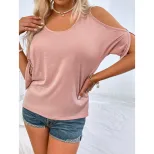 Womens Batwing Sleeve T Shirt Loose Fit Round Neck Off Shoulder Trendy Design Casual Wear Summer