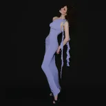 One Shoulder Backless Bodycon Dress Elegant High Waist Flowing Ribbons Chic Style Perfect for Pa