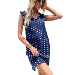 Summer Womens Dress Ruffle Trim Polka Dot Sleeveless Casual Wear or Beach Outing Wholesale Avail