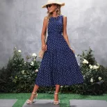 Casual Fashion Polka Dot Dress Round Neck Short Sleeve Comfortable Fabric Ideal for Summer Outin