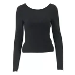 Womens Long Sleeve T Shirt Sexy Hollow Back Design Slim Fit Round Neck Autumn Fashion for Casual