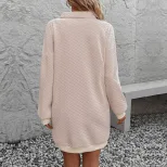 Fashionable Womens Sweatshirt Dress Solid Color Lapel Collar Long Sleeve Autumn Style Wholesale