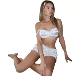 French Style Womens Summer Two Piece Set Sexy Strapless Top Ruffled Hem Shorts Soft Fabric Casua