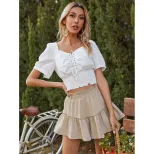 High Waisted Ruffle Hem Cotton Linen Skorts Comfortable Breathable Fabric Stylish Design Perfect