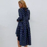 Polka Dot Midi Dress Gold Foil Print Loose Fit Half Turtleneck Casual Wear for Women Wholesale A