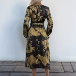 Vintage Party Dress V Neck Long Sleeve Gold Foil Detail Elegant Style for Special Occasions Whol