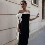 Off Shoulder Dress Elegant Fit Solid Color Summer Style with Flowing Straps Wholesale Womens Fas
