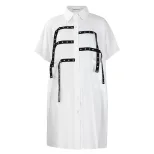Womens Short Sleeve Fashionable Loose Fit Shirt Dress Mid Length Turn Down Collar Casual Style W