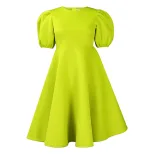 A Line Dress Round Neck Puff Sleeves Waist Defined Flowy Hem Elegant Evening Wear Wholesale Avai