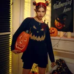 Halloween Printed Long Sleeve Sweatshirt Loose Fit Trendy Design Comfortable Fabric Womens Fashi