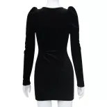 Fashionable Sexy European Style Velvet Dress Long Sleeve Sheer Details Elegant Design Autumn Win