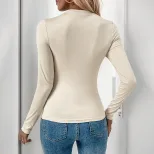 Spring Autumn Womens Tops Slim Fit Built in Bra Solid Color Versatile Style Wholesale Available