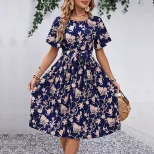 Floral Print A Line Dress Elegant Design Waist Defining Summer Style Perfect for Parties and Cas