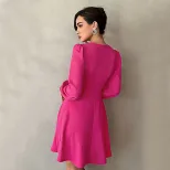 Womens Mini A Line Dress V Neck Puff Sleeves Waist Defined Elegant Autumn Winter Style Wholesale