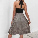 Sleeveless Color Block Halter Dress Crossed Neckline Elegant Design Perfect for Summer Events Wh