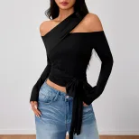 Womens Street Style Long Sleeve T Shirt Irregular Design Trendy Look Spring Summer Fashion Whole