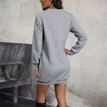 Fall Womens Long Sleeve Midi Dress Solid Color Straight Cut Comfortable Fabric Casual Wear Whole