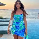 Off Shoulder Ruched Bodycon Dress Floral Print Color Block Vacation Style Wholesale Womens Fashi