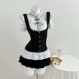 Color Block Bow Tie Slim Fit Short Sleeve T Shirt Casual Style Versatile Womens Apparel Ready to
