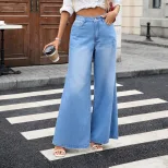 Wide Leg Denim Trousers Loose Fit Versatile Style Trendy Design Casual Wear for Women Wholesale