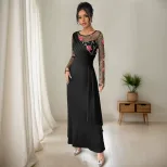 Elegant Long Sleeve Embroidered Dress Irregular Hem Spring Fall Style Perfect for Banquets and S