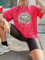 Fashionable Womens Short Sleeve T Shirt Round Neck Printed Design Casual Style Spring Summer Col