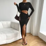 Womens Ruched Bodycon Dress Sexy Style Mid Length Split Hem Perfect for Spring and Summer Wholes