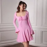 Sweet and Sexy Womens Dress High Waist Square Neck Short Skirt Spring Summer Fashion Wholesale A