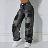 Casual Ripped Straight Leg Womens Jeans Versatile Trendy Comfortable Perfect for Everyday Wear R
